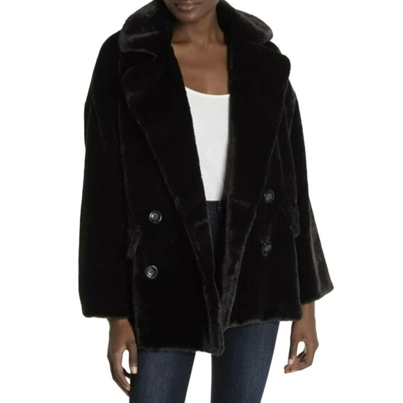 Free People Jackets & Blazers - Free People Black Faux Fur Double Breasted Kate Car Coat Sz Large NWT